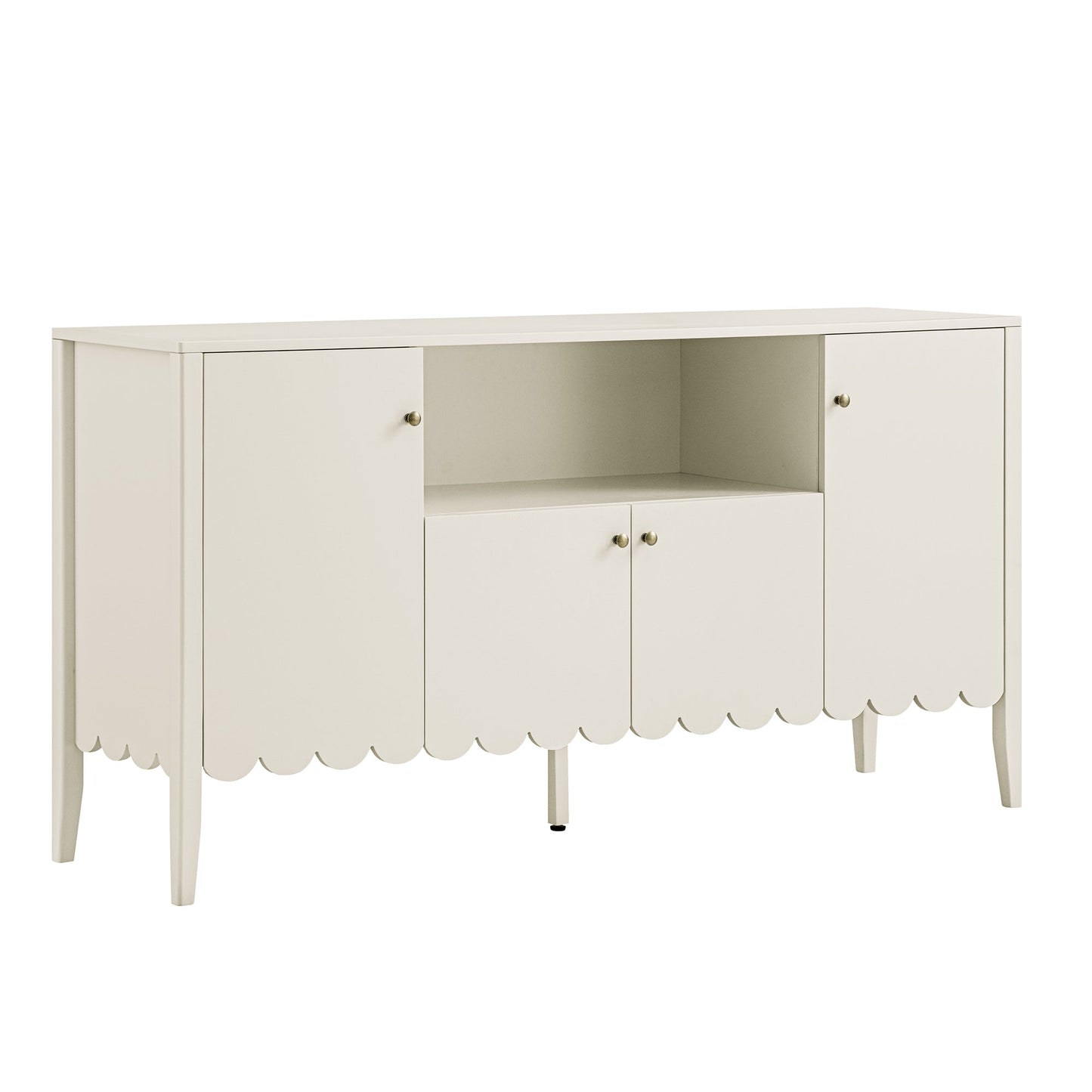 Buffet Henley à bords festonnés de 140 cm de large avec étagère ouverte, couleur sable clair