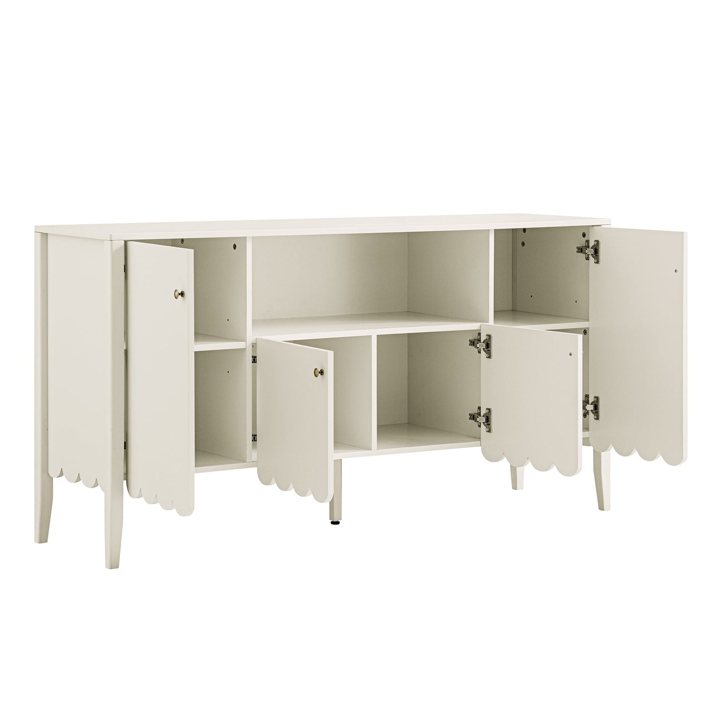 Buffet Henley à bords festonnés de 140 cm de large avec étagère ouverte, couleur sable clair