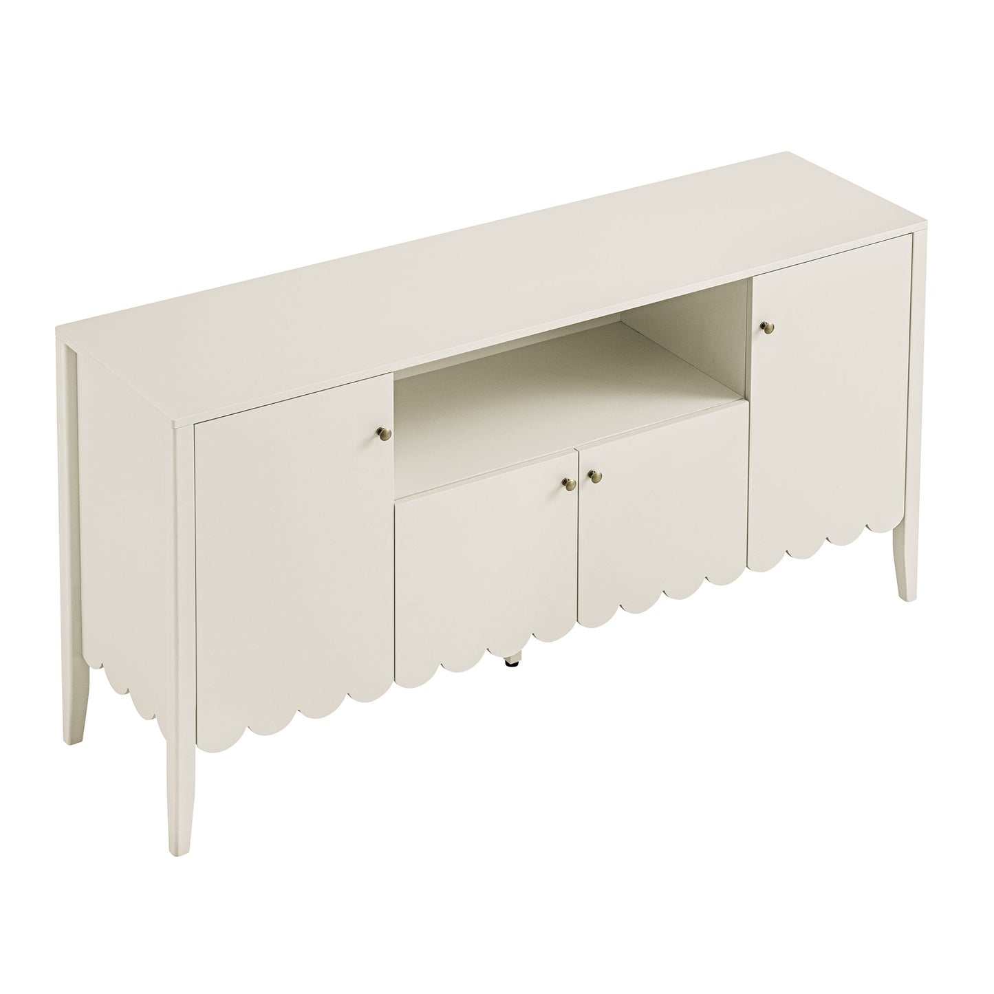 Buffet Henley à bords festonnés de 140 cm de large avec étagère ouverte, couleur sable clair