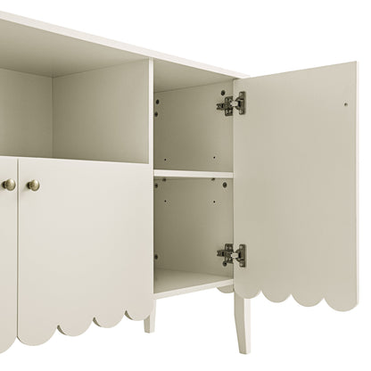 Buffet Henley à bords festonnés de 140 cm de large avec étagère ouverte, couleur sable clair