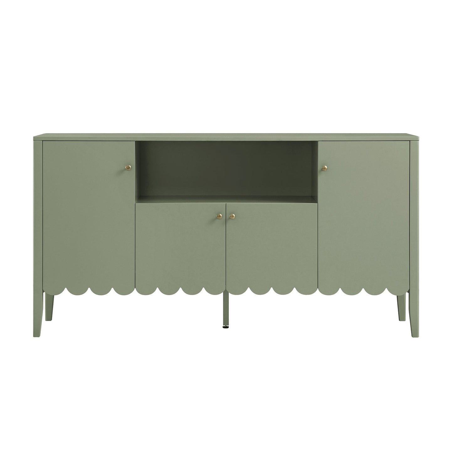 Buffet Henley à bords festonnés de 140 cm de large avec étagère ouverte, vert sauge