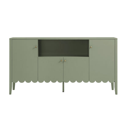 Buffet Henley à bords festonnés de 140 cm de large avec étagère ouverte, vert sauge