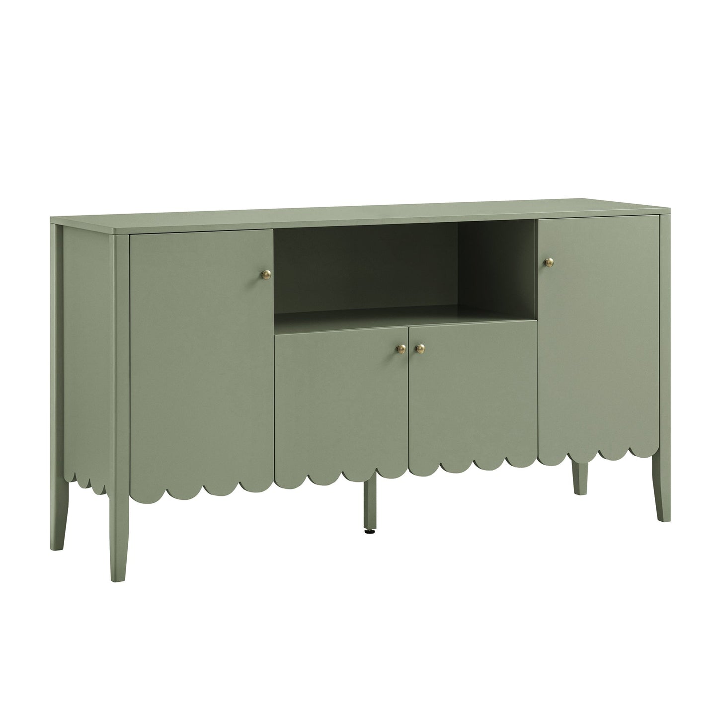 Buffet Henley à bords festonnés de 140 cm de large avec étagère ouverte, vert sauge