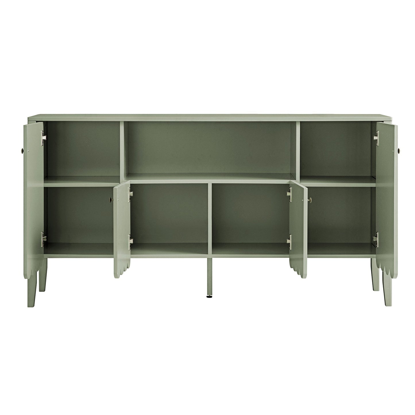 Buffet Henley à bords festonnés de 140 cm de large avec étagère ouverte, vert sauge