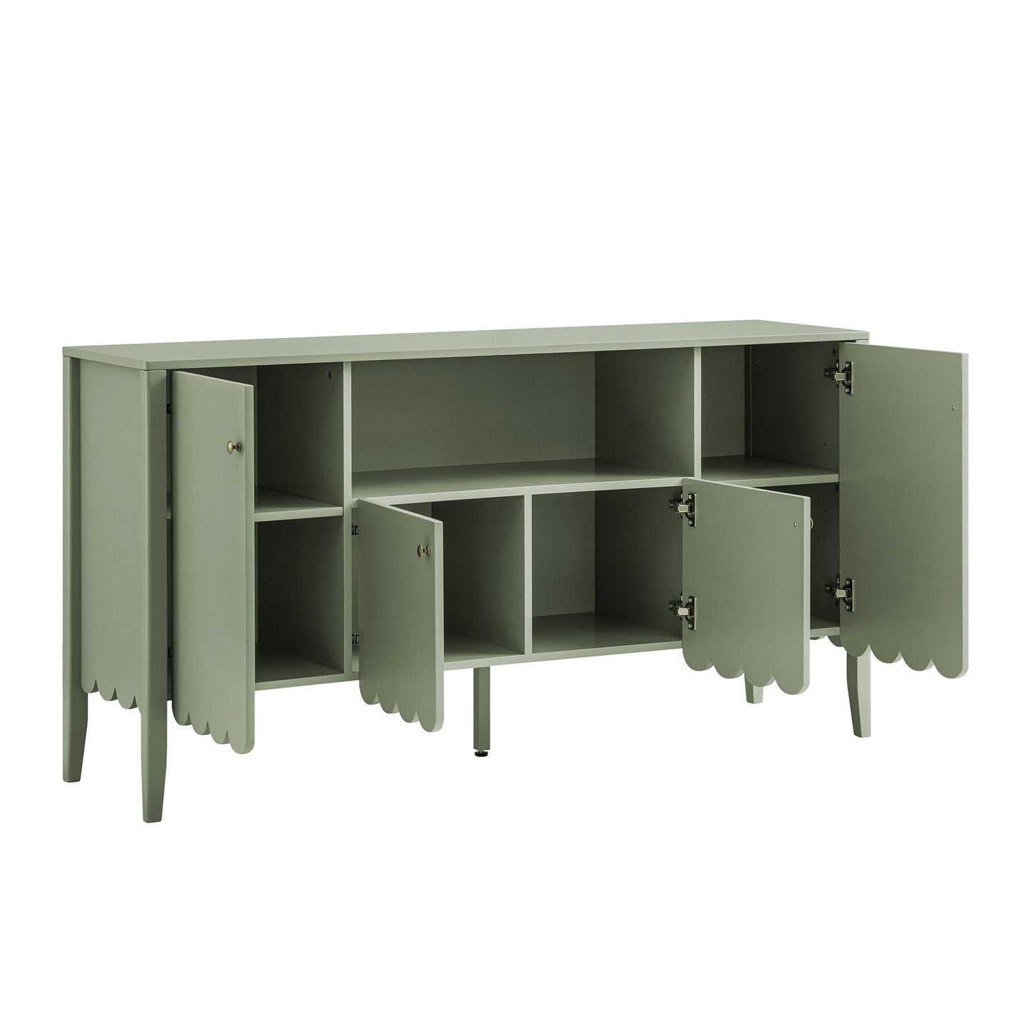 Buffet Henley à bords festonnés de 140 cm de large avec étagère ouverte, vert sauge
