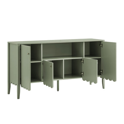 Buffet Henley à bords festonnés de 140 cm de large avec étagère ouverte, vert sauge
