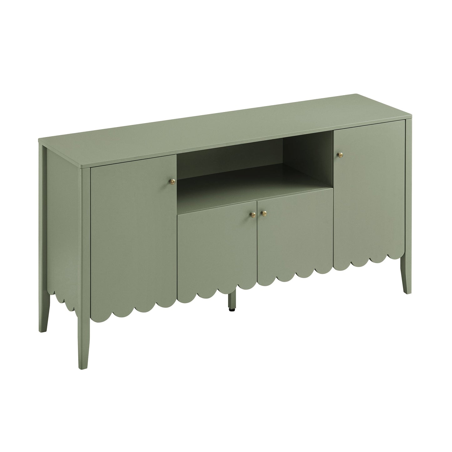 Buffet Henley à bords festonnés de 140 cm de large avec étagère ouverte, vert sauge