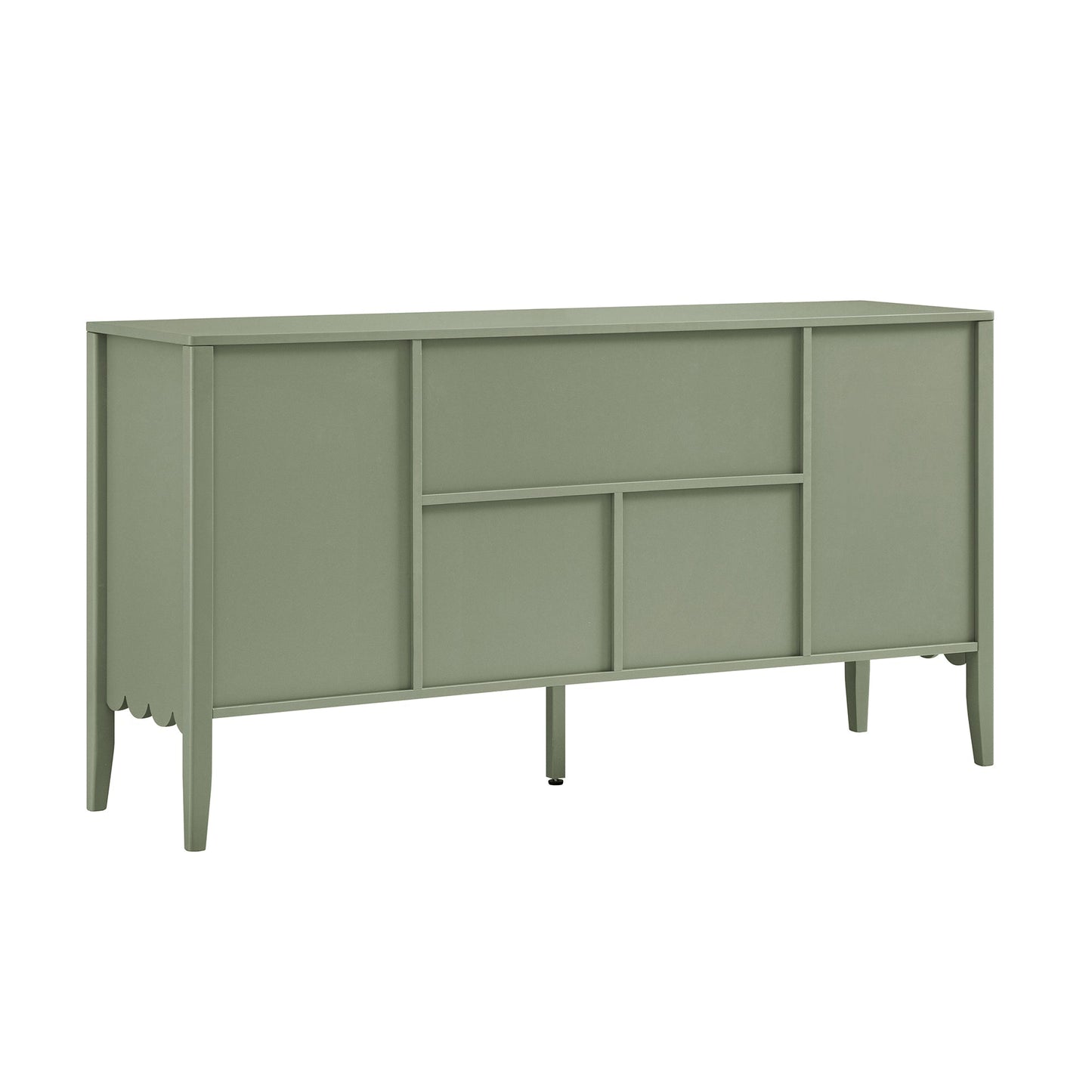 Buffet Henley à bords festonnés de 140 cm de large avec étagère ouverte, vert sauge