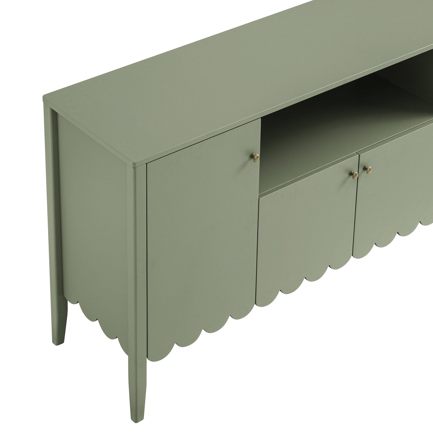 Buffet Henley à bords festonnés de 140 cm de large avec étagère ouverte, vert sauge