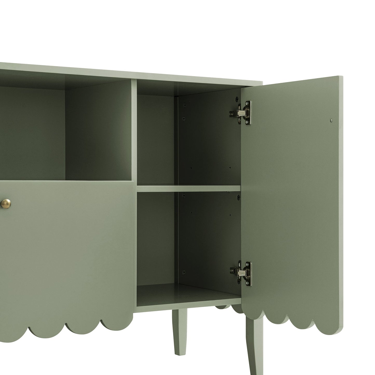 Buffet Henley à bords festonnés de 140 cm de large avec étagère ouverte, vert sauge