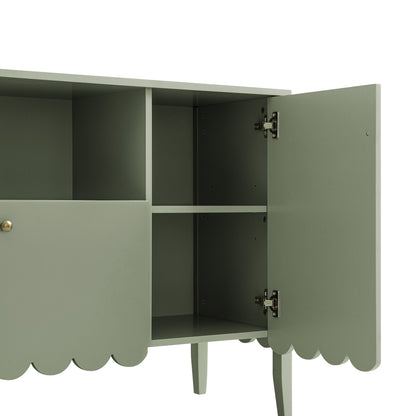 Buffet Henley à bords festonnés de 140 cm de large avec étagère ouverte, vert sauge
