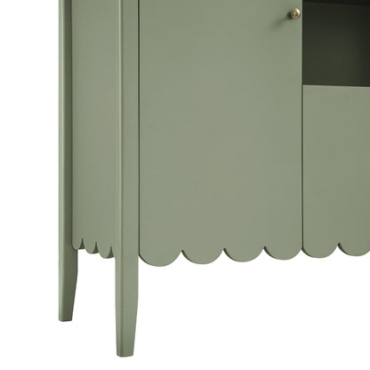 Buffet Henley à bords festonnés de 140 cm de large avec étagère ouverte, vert sauge