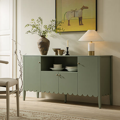 Buffet Henley à bords festonnés de 140 cm de large avec étagère ouverte, vert sauge