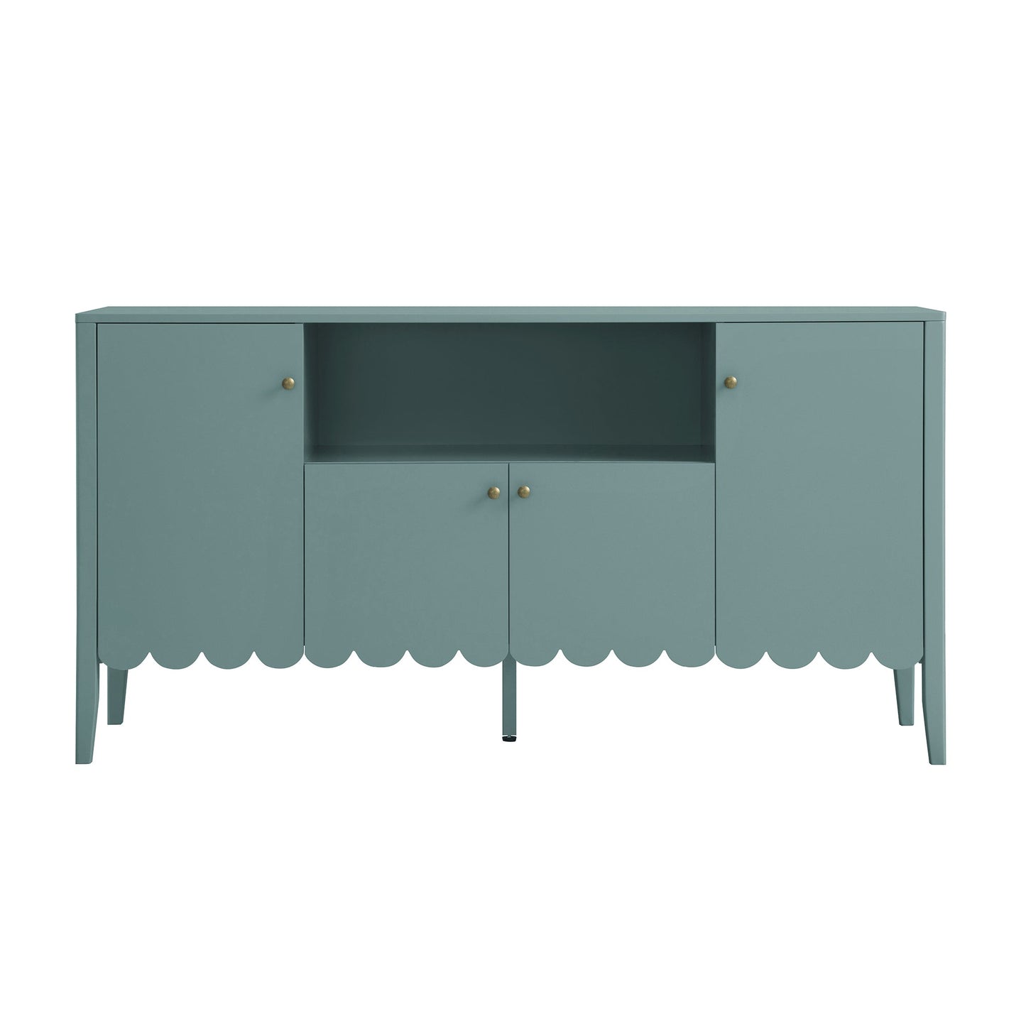 Buffet Henley à bords festonnés de 140 cm de large avec étagère ouverte, épicéa bleu