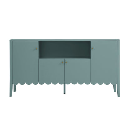 Buffet Henley à bords festonnés de 140 cm de large avec étagère ouverte, épicéa bleu