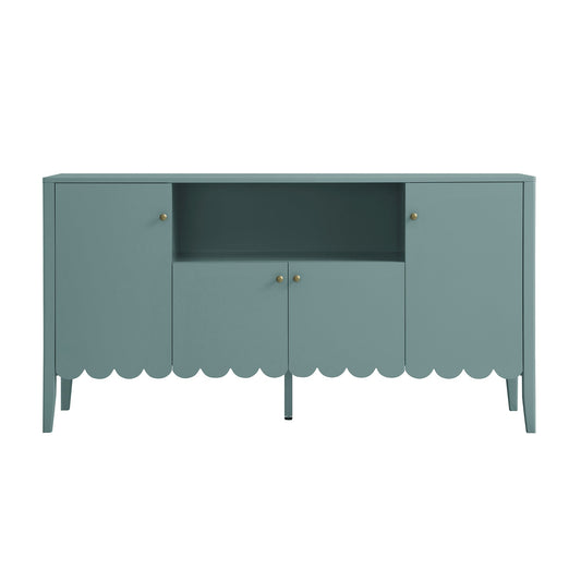 Buffet Henley à bords festonnés de 140 cm de large avec étagère ouverte, épicéa bleu