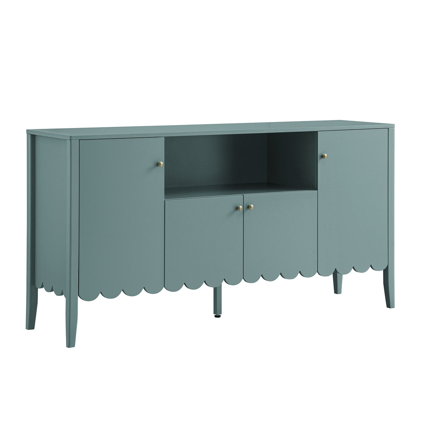 Buffet Henley à bords festonnés de 140 cm de large avec étagère ouverte, épicéa bleu
