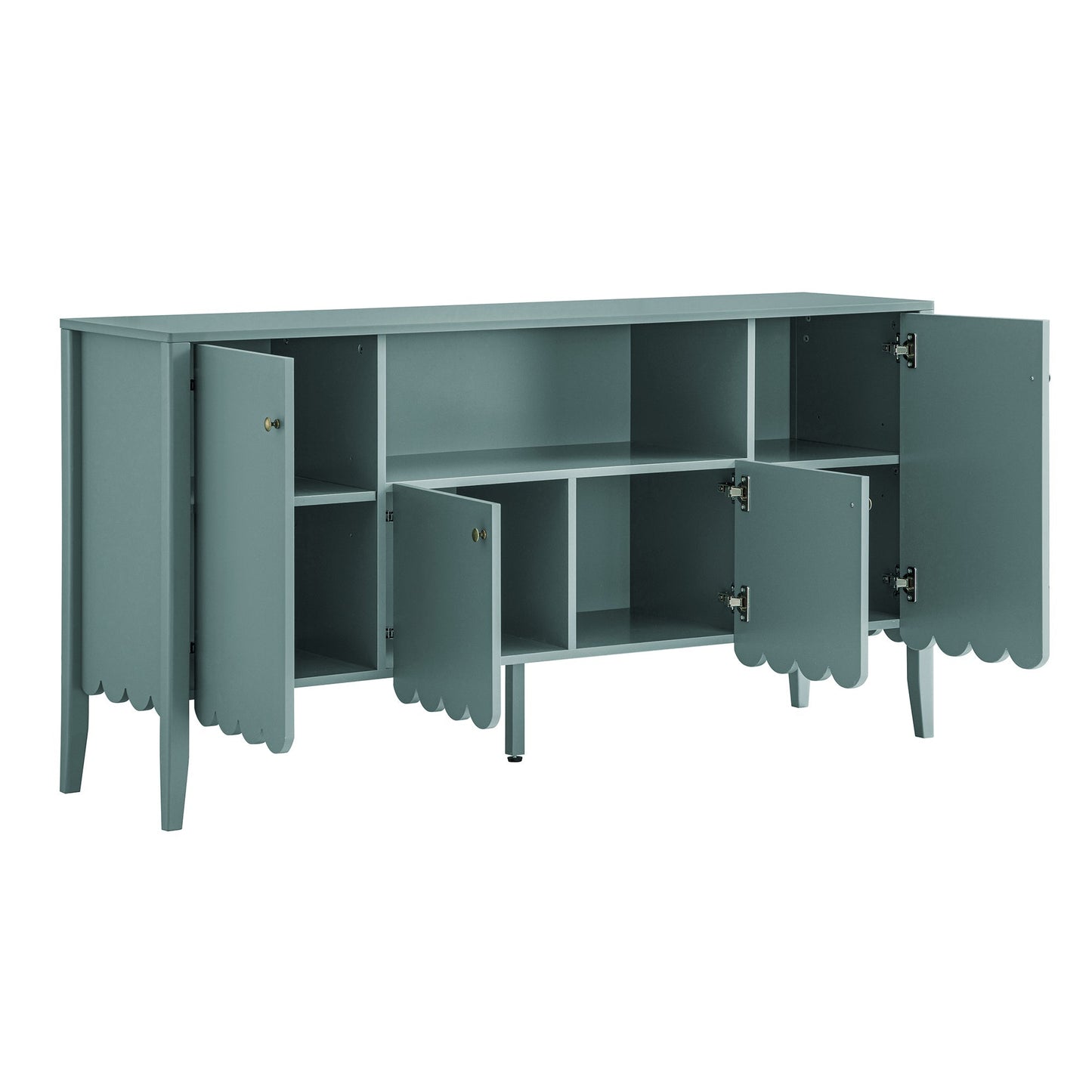 Buffet Henley à bords festonnés de 140 cm de large avec étagère ouverte, épicéa bleu