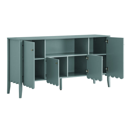 Buffet Henley à bords festonnés de 140 cm de large avec étagère ouverte, épicéa bleu
