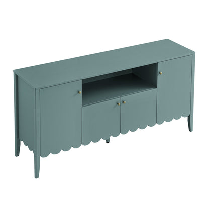 Buffet Henley à bords festonnés de 140 cm de large avec étagère ouverte, épicéa bleu