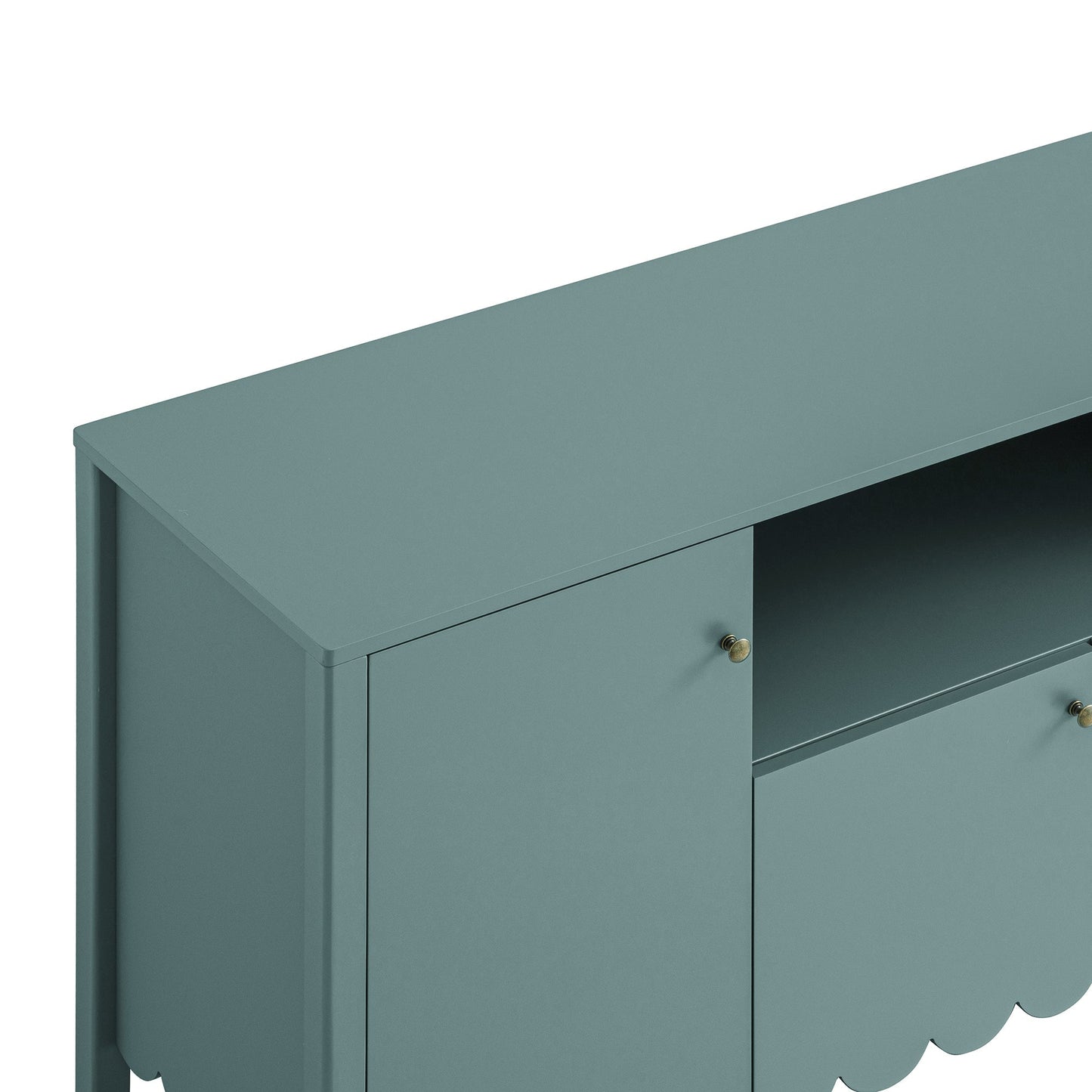 Buffet Henley à bords festonnés de 140 cm de large avec étagère ouverte, épicéa bleu