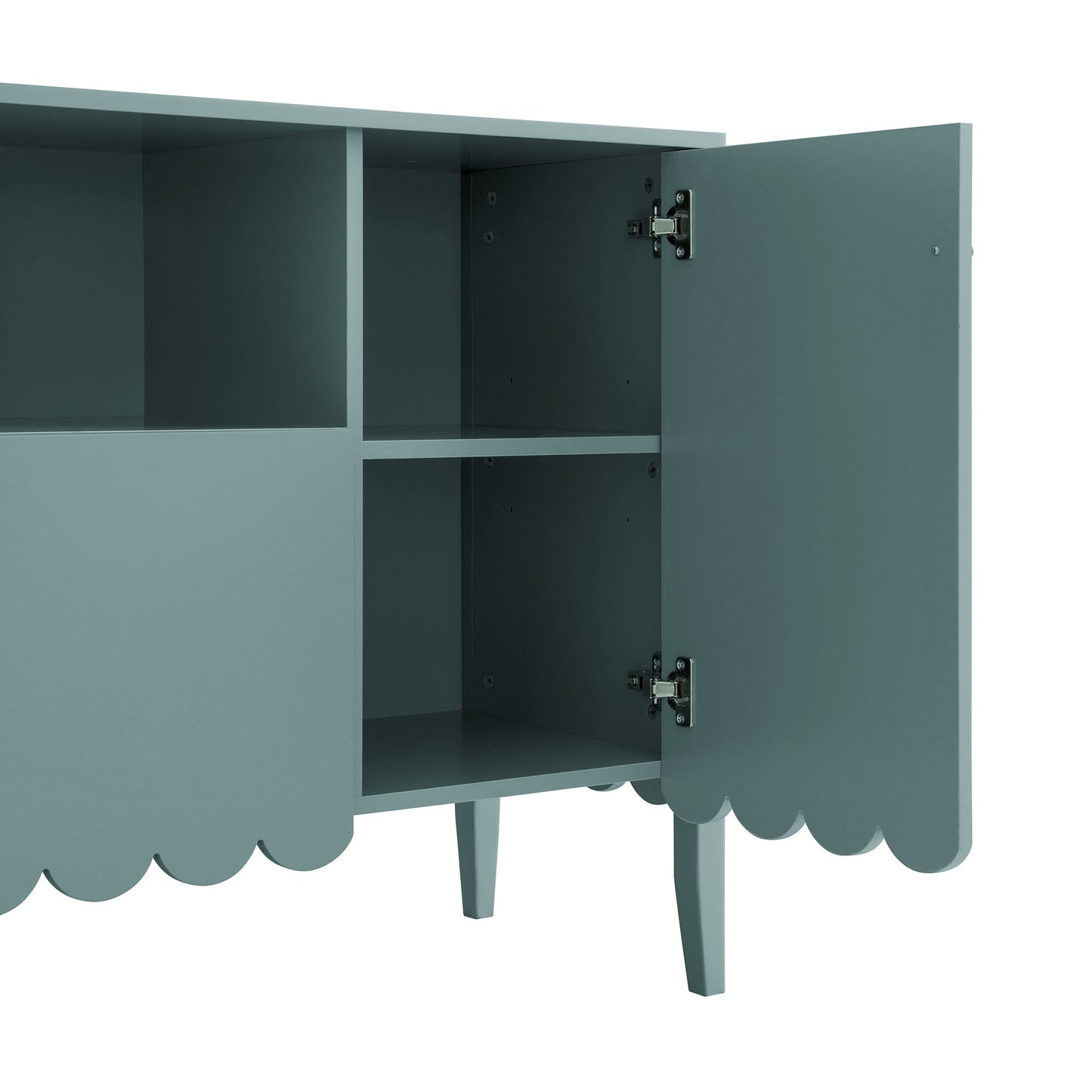 Buffet Henley à bords festonnés de 140 cm de large avec étagère ouverte, épicéa bleu