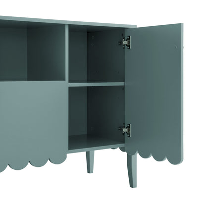 Buffet Henley à bords festonnés de 140 cm de large avec étagère ouverte, épicéa bleu