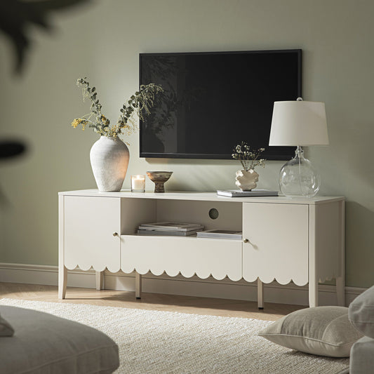 Meuble TV Henley à bords festonnés, 59 po de large, sable clair