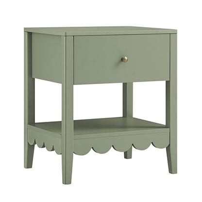 Table de chevet Henley à bords festonnés avec tiroir, vert sauge