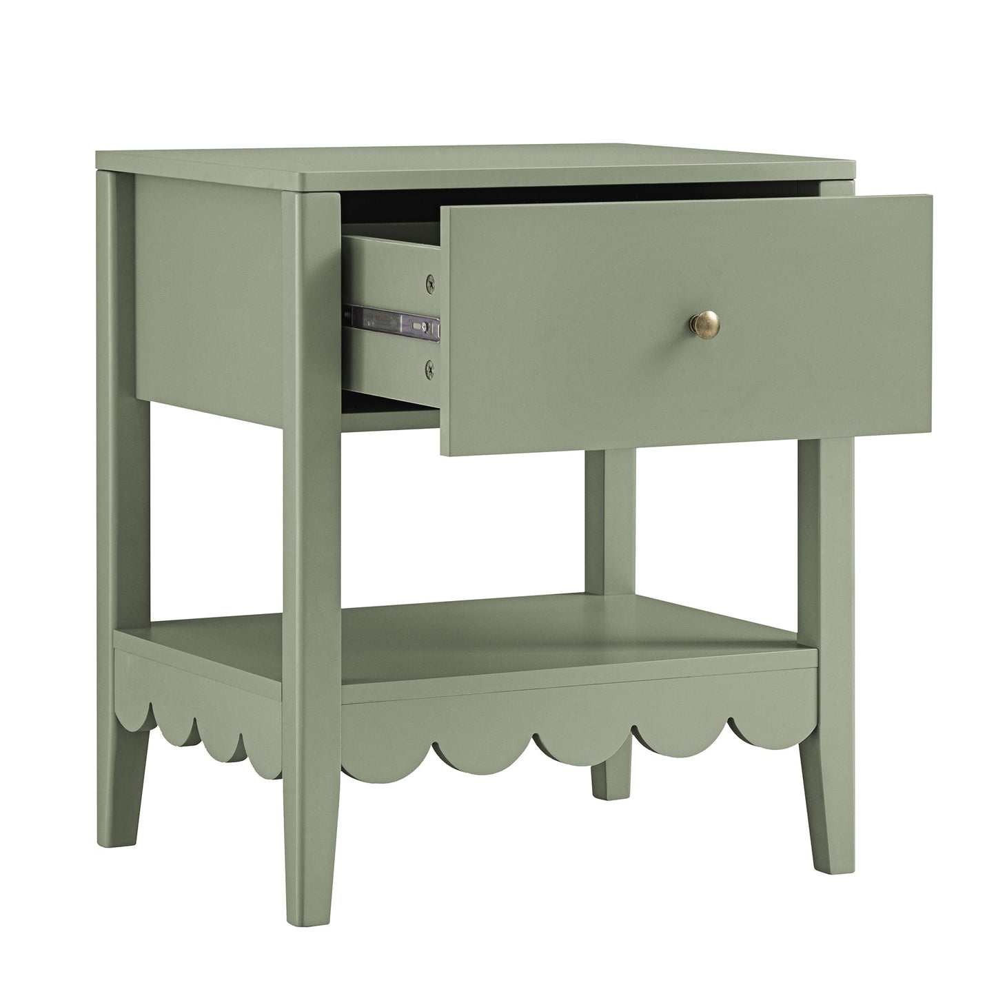 Table de chevet Henley à bords festonnés avec tiroir, vert sauge