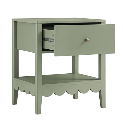 Table de chevet Henley à bords festonnés avec tiroir, vert sauge