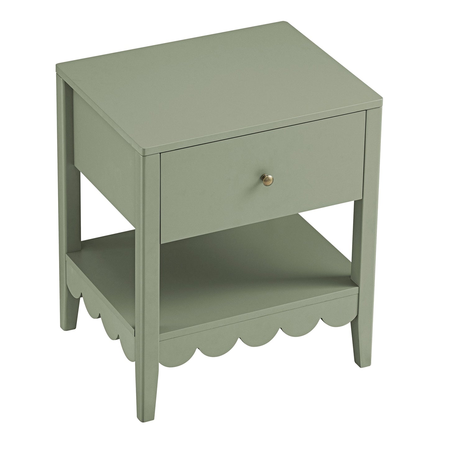 Table de chevet Henley à bords festonnés avec tiroir, vert sauge