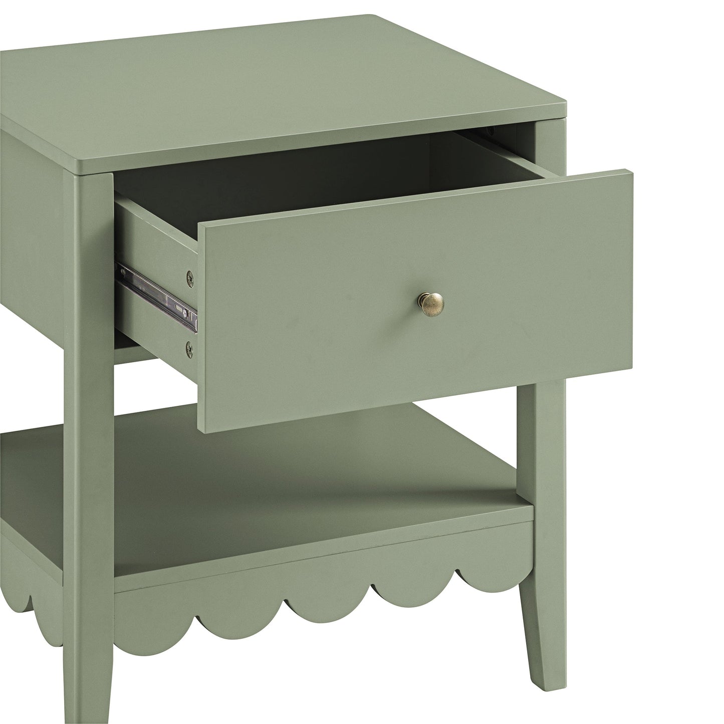 Table de chevet Henley à bords festonnés avec tiroir, vert sauge