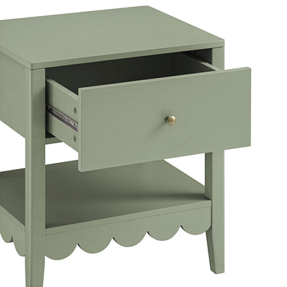 Table de chevet Henley à bords festonnés avec tiroir, vert sauge