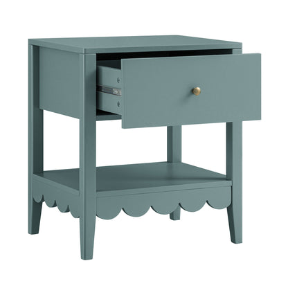 Table de chevet Henley à bords festonnés avec tiroir, épicéa bleu