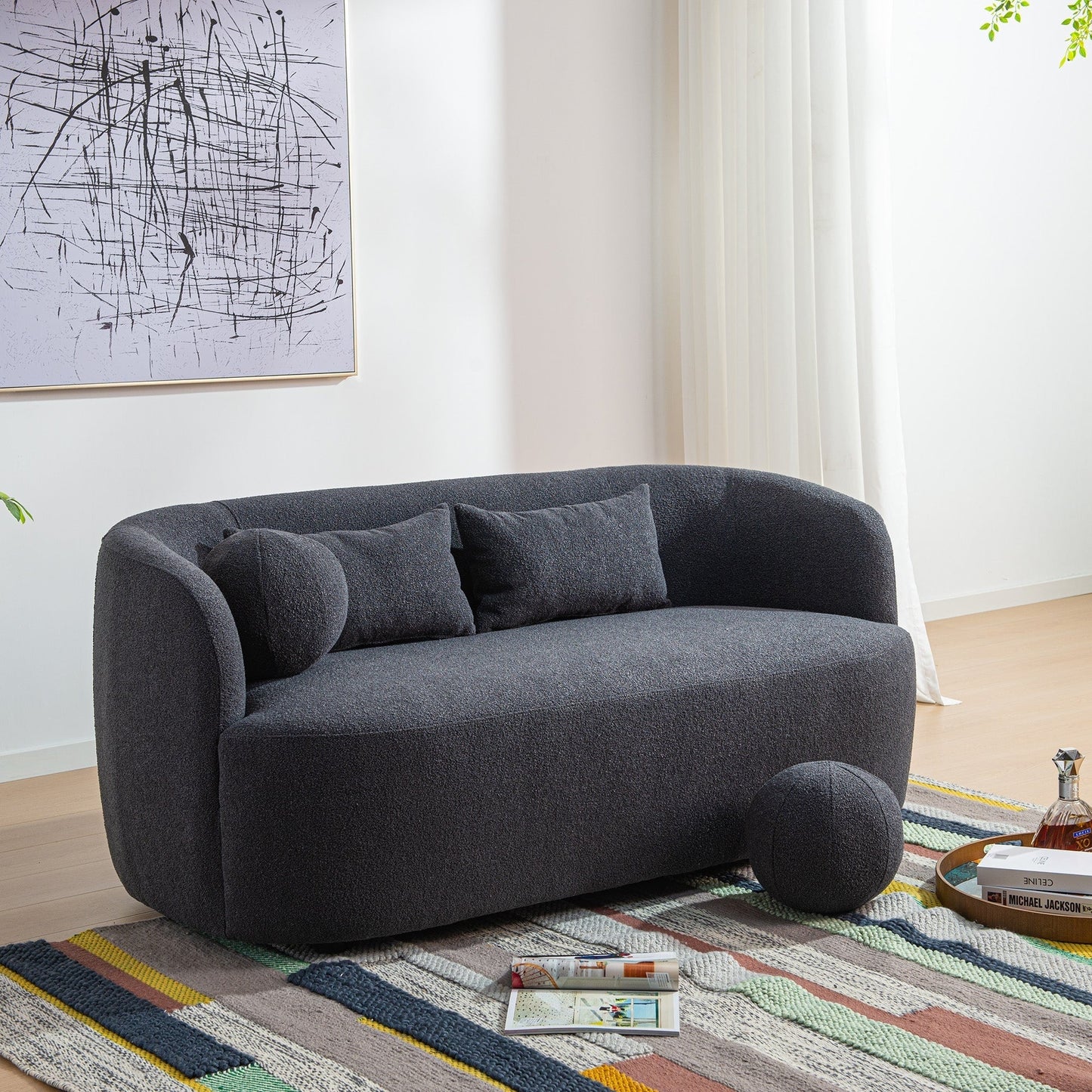 Causeuse 2 places rembourrée KINWELL Boucle avec oreillers