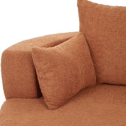 Fauteuil lounge rond en chenille, avec accoudoirs et base pivotante à 360° et 3 coussins amovibles