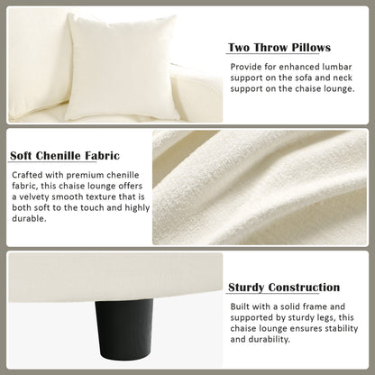 Canapé-lit méridienne en chenille, canapé rembourré avec dossier capitonné et 2 coussins amovibles pour salon