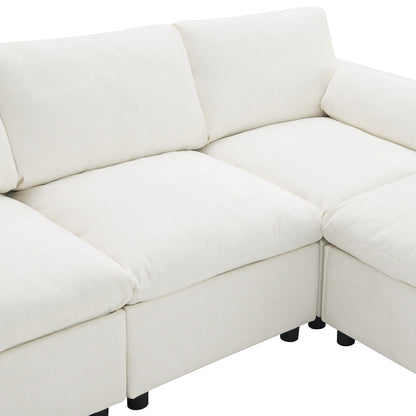 Canapé modulaire sectionnel en chenille avec poches de rangement, ensemble de canapé en U 5 places avec coussins, canapé Cloud avec 2 poufs amovibles