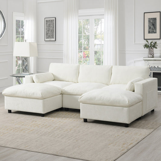 Canapé modulaire sectionnel en chenille avec poches de rangement, ensemble de canapé en U 5 places avec coussins, canapé Cloud avec 2 poufs amovibles