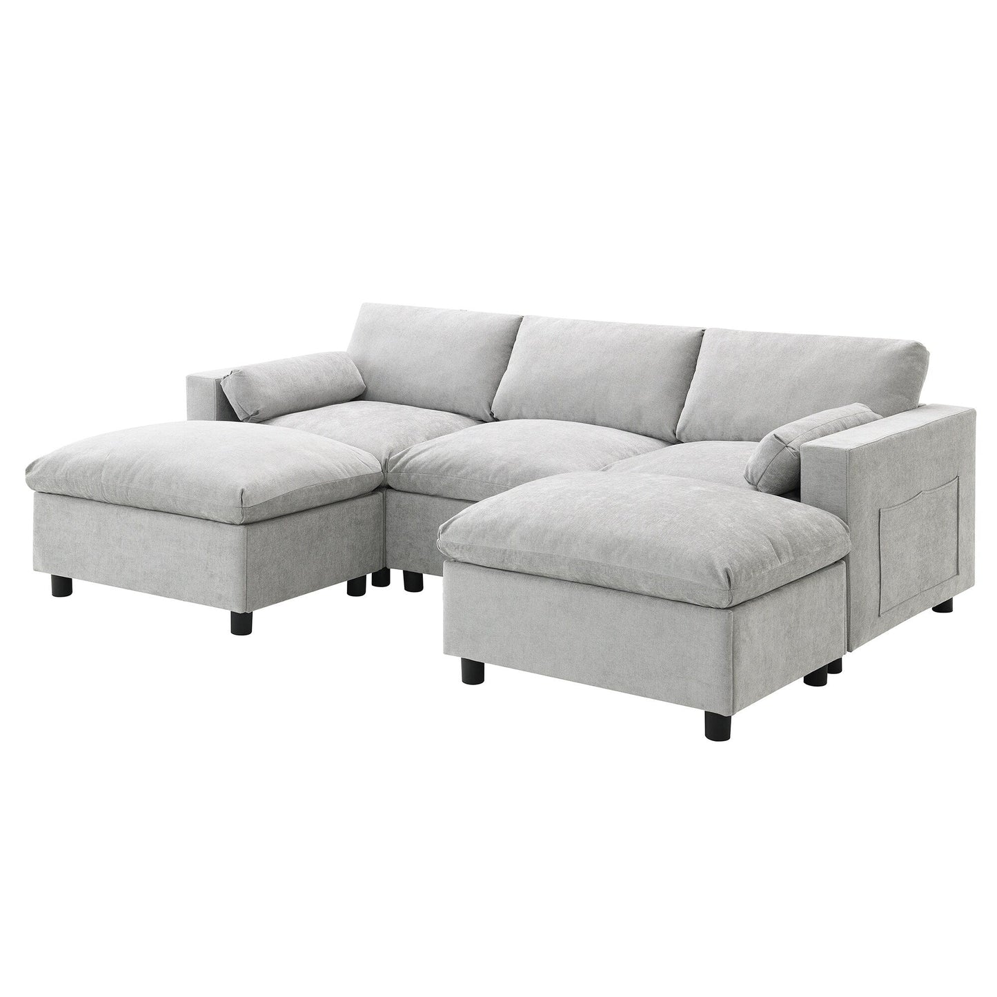 Canapé modulaire sectionnel en chenille avec poches de rangement, ensemble de canapé en U 5 places avec coussins, canapé Cloud avec 2 poufs amovibles