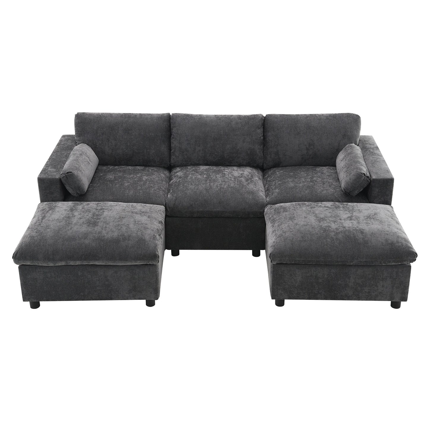 Canapé modulaire sectionnel en chenille avec poches de rangement, ensemble de canapé en U 5 places avec coussins, canapé Cloud avec 2 poufs amovibles