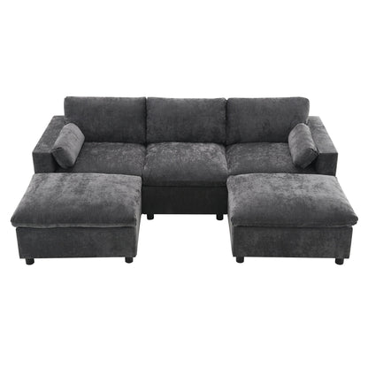 Canapé modulaire sectionnel en chenille avec poches de rangement, ensemble de canapé en U 5 places avec coussins, canapé Cloud avec 2 poufs amovibles
