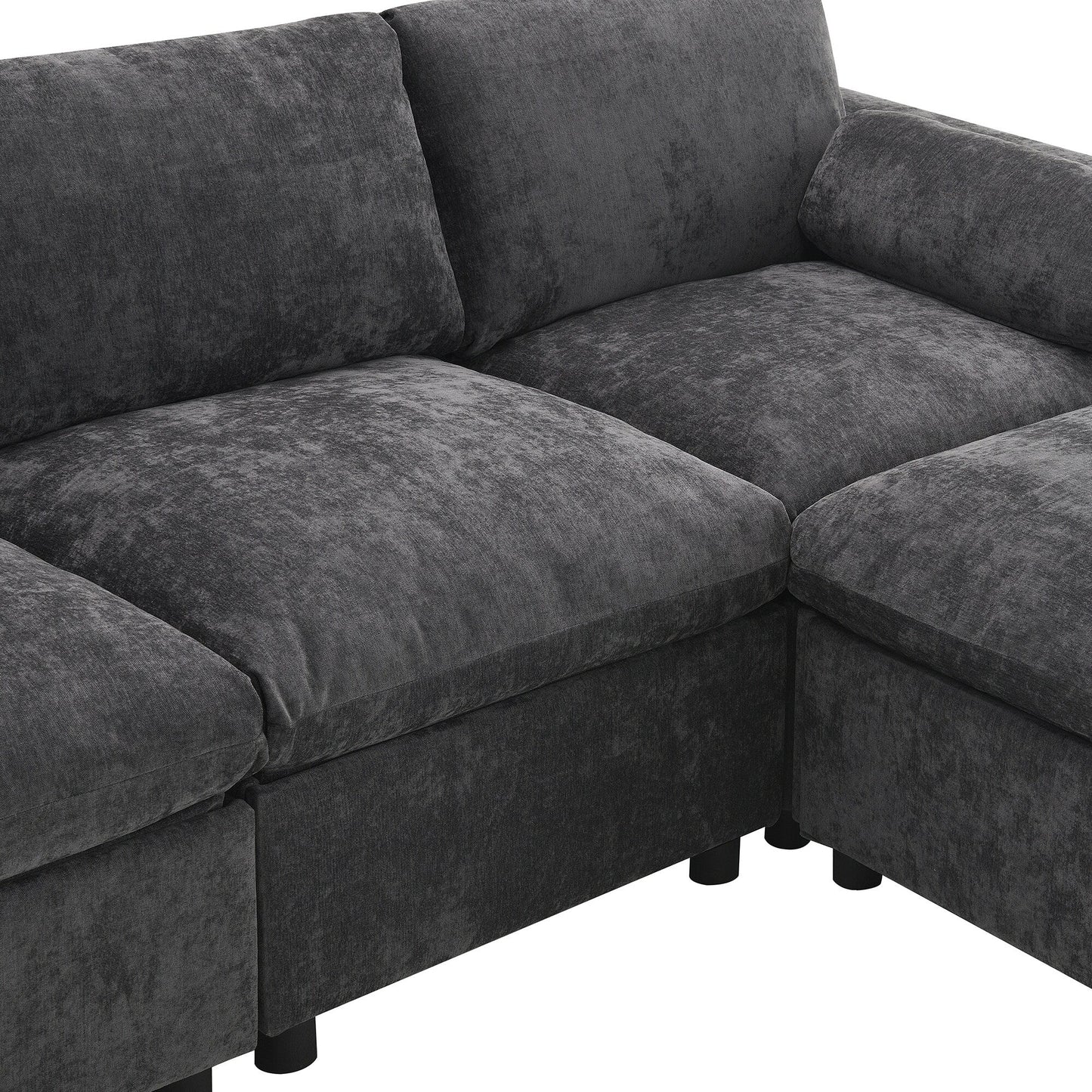 Canapé modulaire sectionnel en chenille avec poches de rangement, ensemble de canapé en U 5 places avec coussins, canapé Cloud avec 2 poufs amovibles