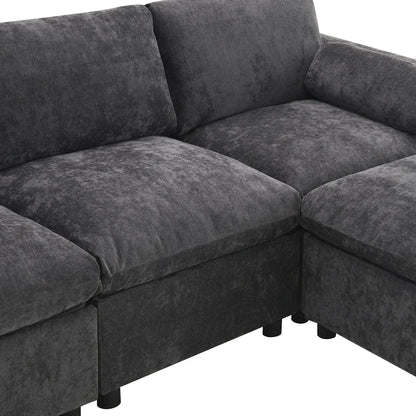 Canapé modulaire sectionnel en chenille avec poches de rangement, ensemble de canapé en U 5 places avec coussins, canapé Cloud avec 2 poufs amovibles
