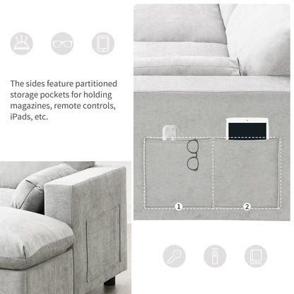 Canapé modulaire sectionnel en chenille avec poches de rangement, ensemble de canapé en U 5 places avec coussins, canapé Cloud avec 2 poufs amovibles