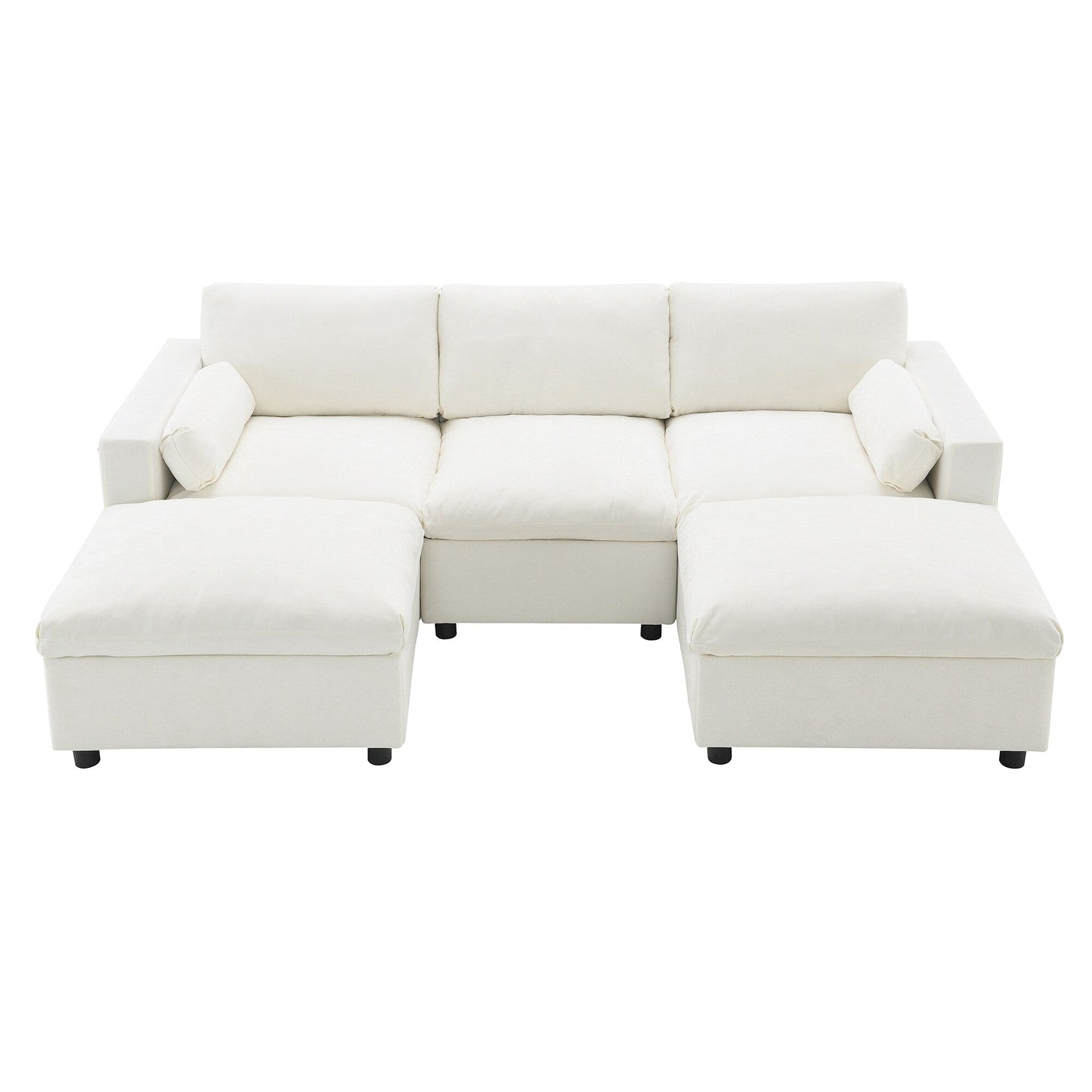 Canapé modulaire sectionnel en chenille avec poches de rangement, ensemble de canapé en U 5 places avec coussins, canapé Cloud avec 2 poufs amovibles