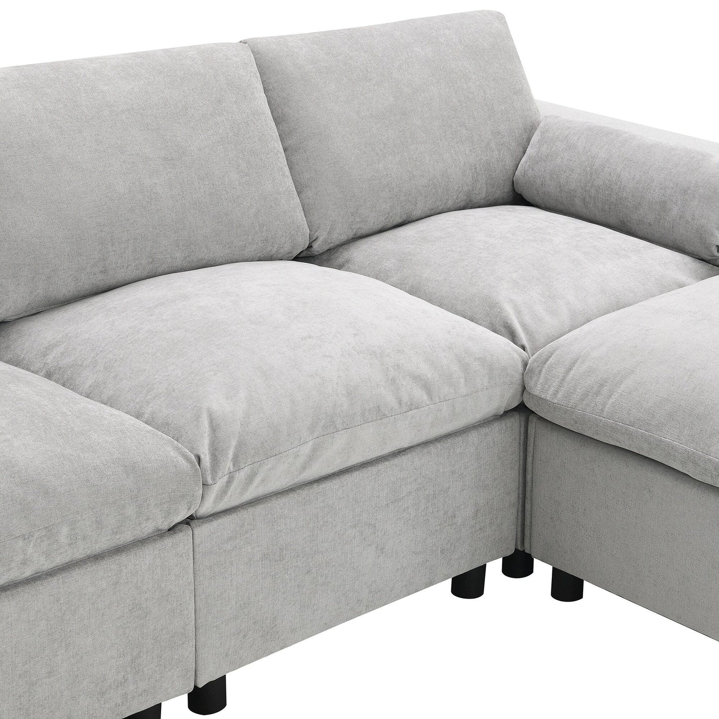 Canapé modulaire sectionnel en chenille avec poches de rangement, ensemble de canapé en U 5 places avec coussins, canapé Cloud avec 2 poufs amovibles
