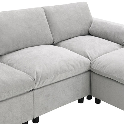Canapé modulaire sectionnel en chenille avec poches de rangement, ensemble de canapé en U 5 places avec coussins, canapé Cloud avec 2 poufs amovibles