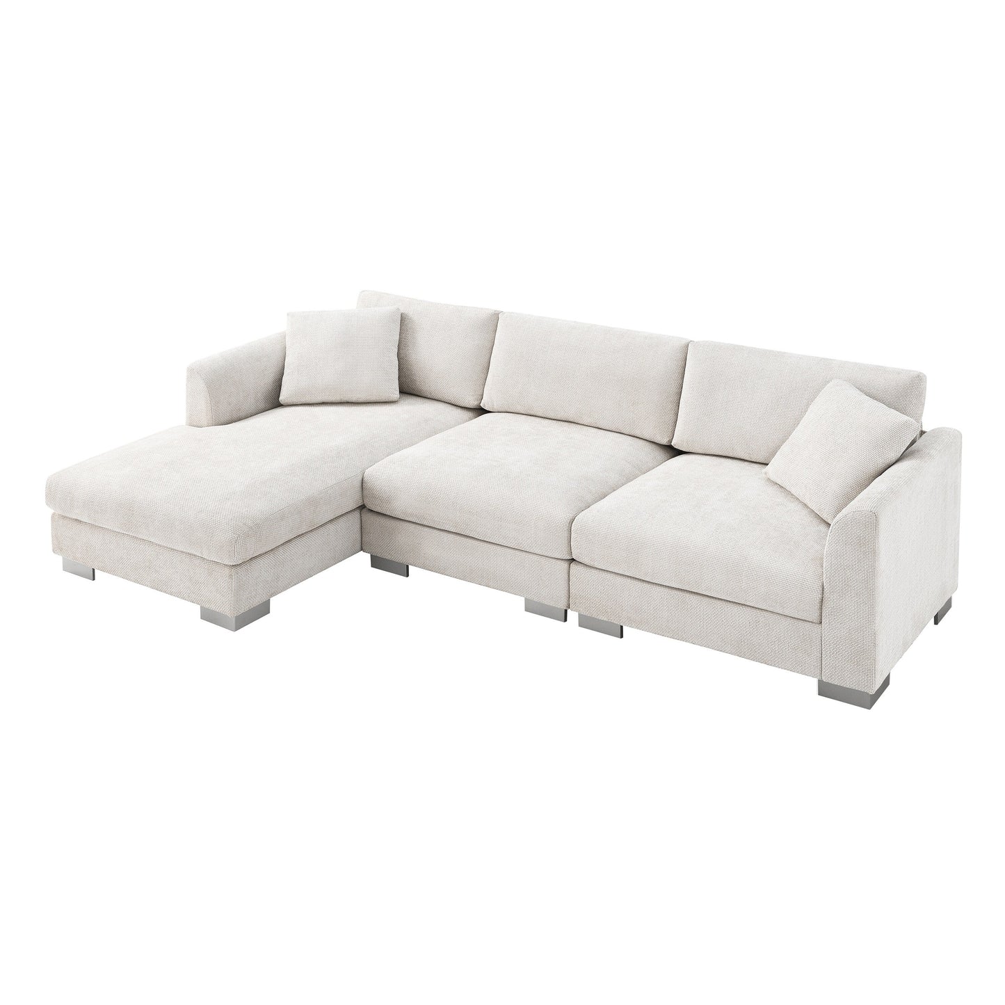 Canapé d'angle Cloud, ensemble de canapé de luxe en forme de L avec 2 coussins offerts, mobilier d'intérieur 4 places en chenille avec méridienne surdimensionnée